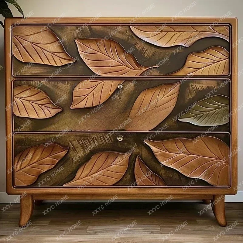 

A High-End Solid Wood Entrance Cabinet Wood Carving Side Cabinet Creative Floor Cabinet Furniture Customization