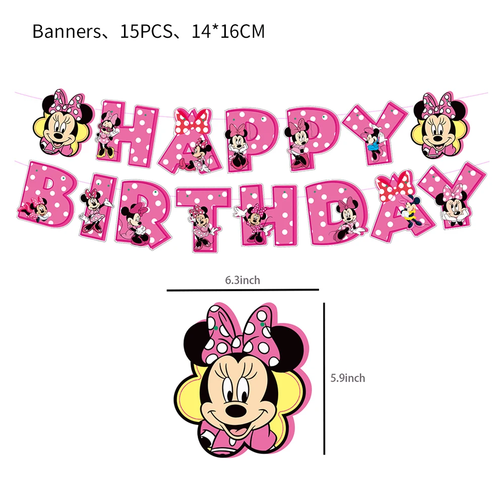 Disney Minnie Mouse decorazioni di compleanno Set di stoviglie usa e getta Minnie Balloons Banner sfondo forniture per eventi per feste per ragazza