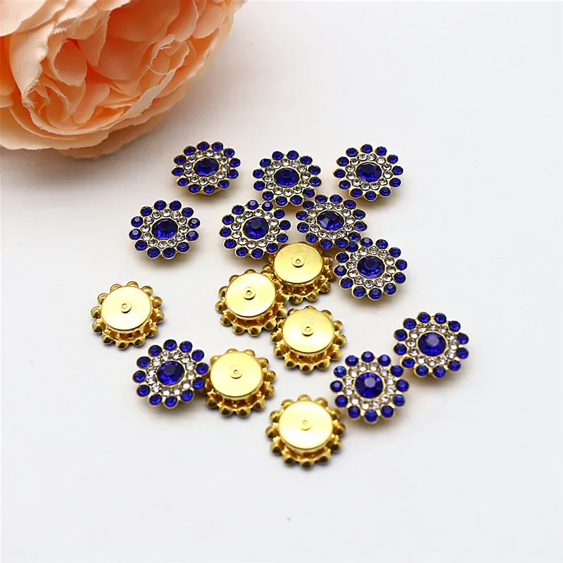 14mm Sun Flower Drill Hand Stitched Round Face Plate Drill Buckle Handmade Diy Bow Bead Accessories Double Flower Rhinestones