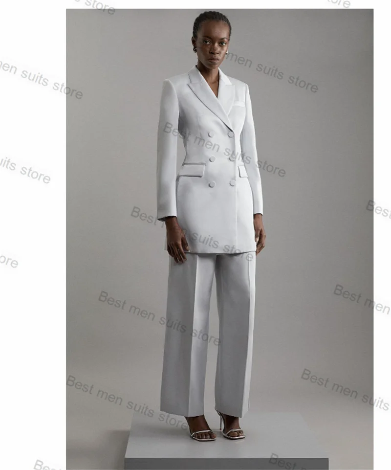 

White Women Suit Set 2 Piece Blazer+Pants Trousers Formal Office Business Jacket Prom Dress Customized Wedding Tuxedos Coat