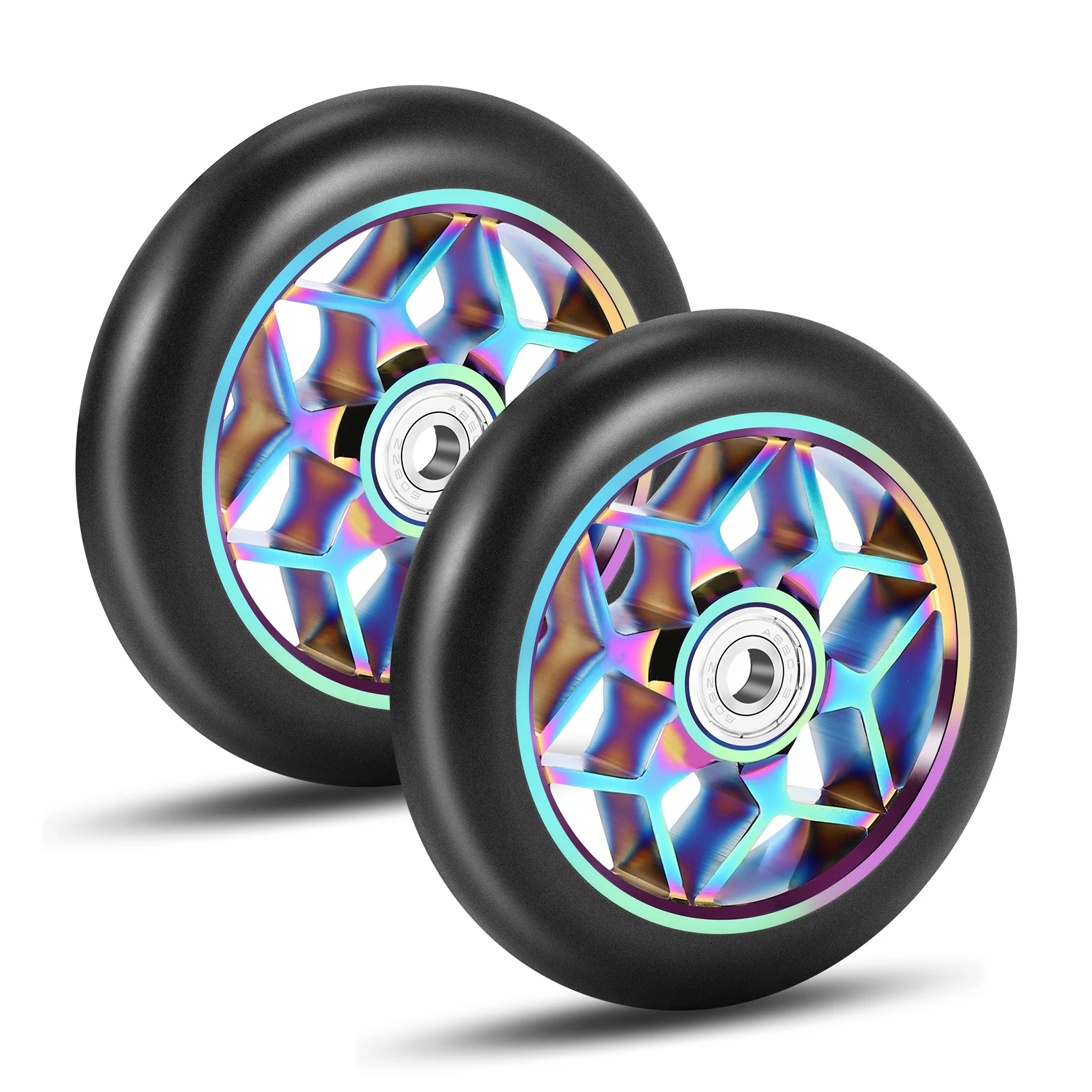 On sale 2 Pcs Scooter Accessories 110mm Scooter Wheels Colorful Pu Wheels Thick Stunt Car Wheels with Bearings(Black)