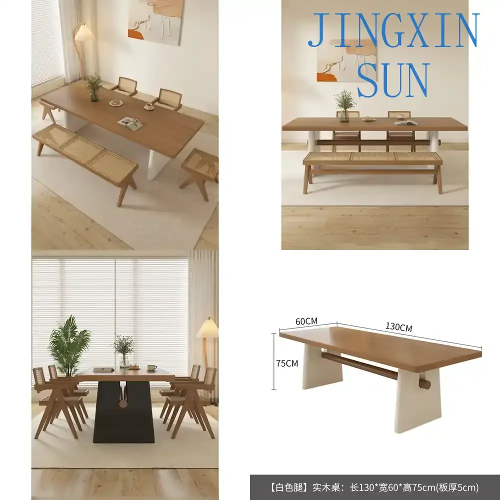 Cream Wind Solid Wood Dining Table for Small Apartment Living Room Eating Table Homestay Simple Dining Table and Chair Combo