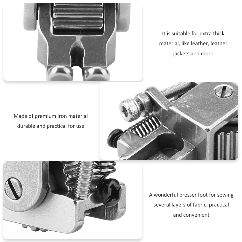 ตีนผีสำหรับเย็บผ้าเนื้อหนา แบบลูกกลิ้งสำหรับงานหนัก อุปกรณ์เย็บตะเข็บเรียบ อุปกรณ์เสริมสำหรับจักรเย็บผ้า