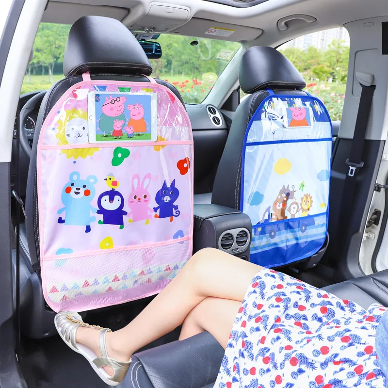 Cartoon Car oparcie siedzenia obudowa ochronna Kick Mat Car Organizer stojak na Tablet wisząca torba Car Styling Storage Holder akcesoria samochodowe