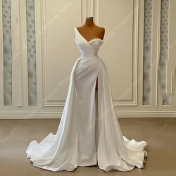 High-Quality Satin Women Bride Gowns Sexy Fork Sleeveless Mopping Length Wedding Dresses Formal Sweet Beach Ball Robe Customized