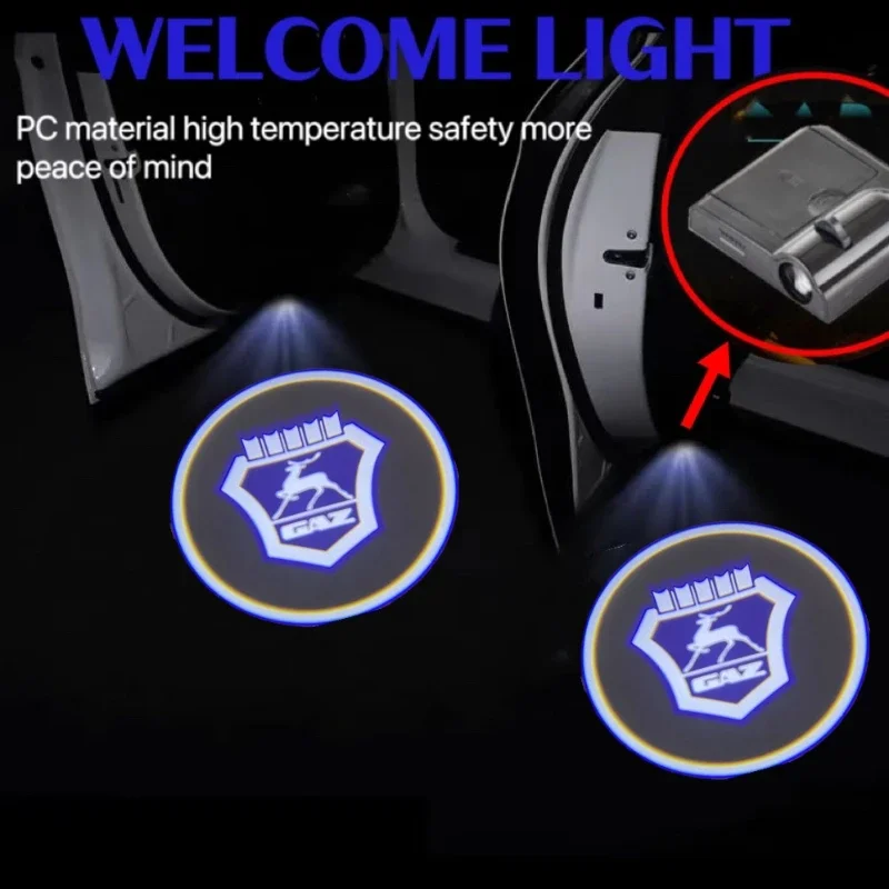 

2Pcs LED Car Door Welcome Lamp Logo Projector Ghost Shadow Courtesy Atmosphere Light For GAZ Gazelle Styling Car Accessories