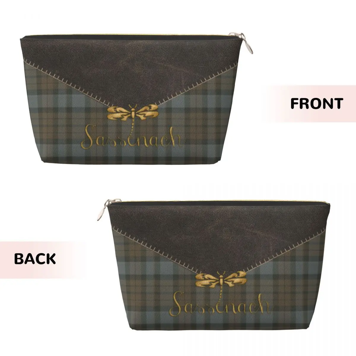 Custom Leather And Tartan Outlander Pattern Toiletry Bag for Women Cosmetic Makeup Organizer Ladies Beauty Storage Dopp Kit Case