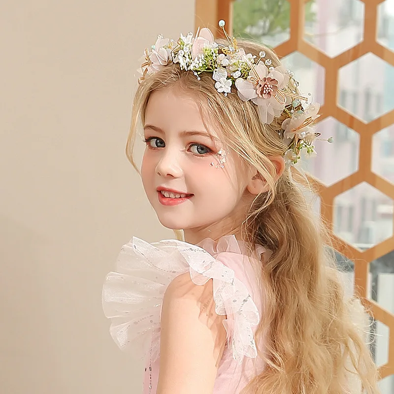 Princess Flower Headpiece Bridal Hair Accessories Flower Girls Headband Vine For Communion Wedding Birthday Party Photograph