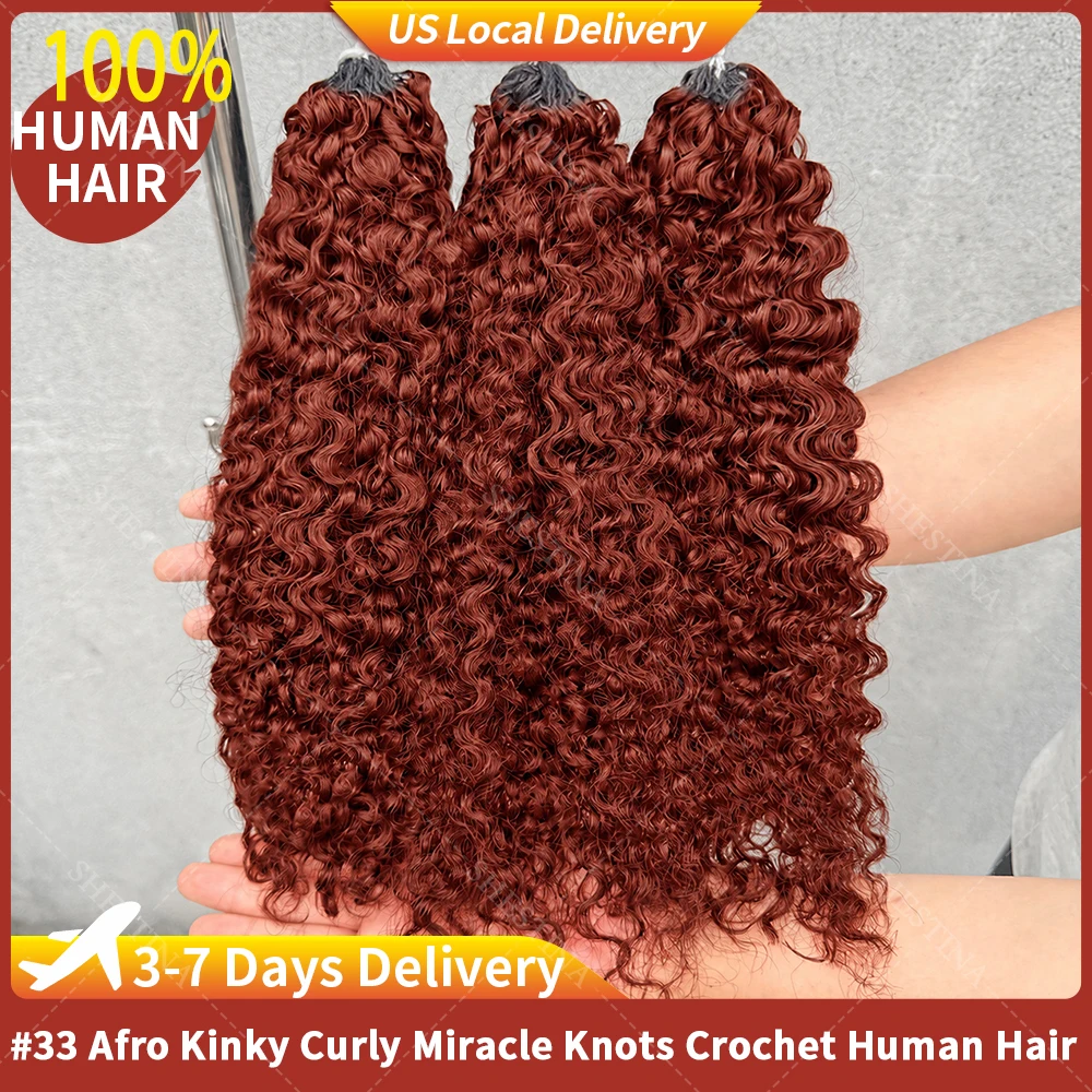 Crochet Cheveux Humains Afro Kinky Bouclés Sans Couture et Sans Nœuds Tresses Miracle Knots Cheveux Bouclés Pixie Paquets de Cheveux au Crochet 100% Cheveux Humains
