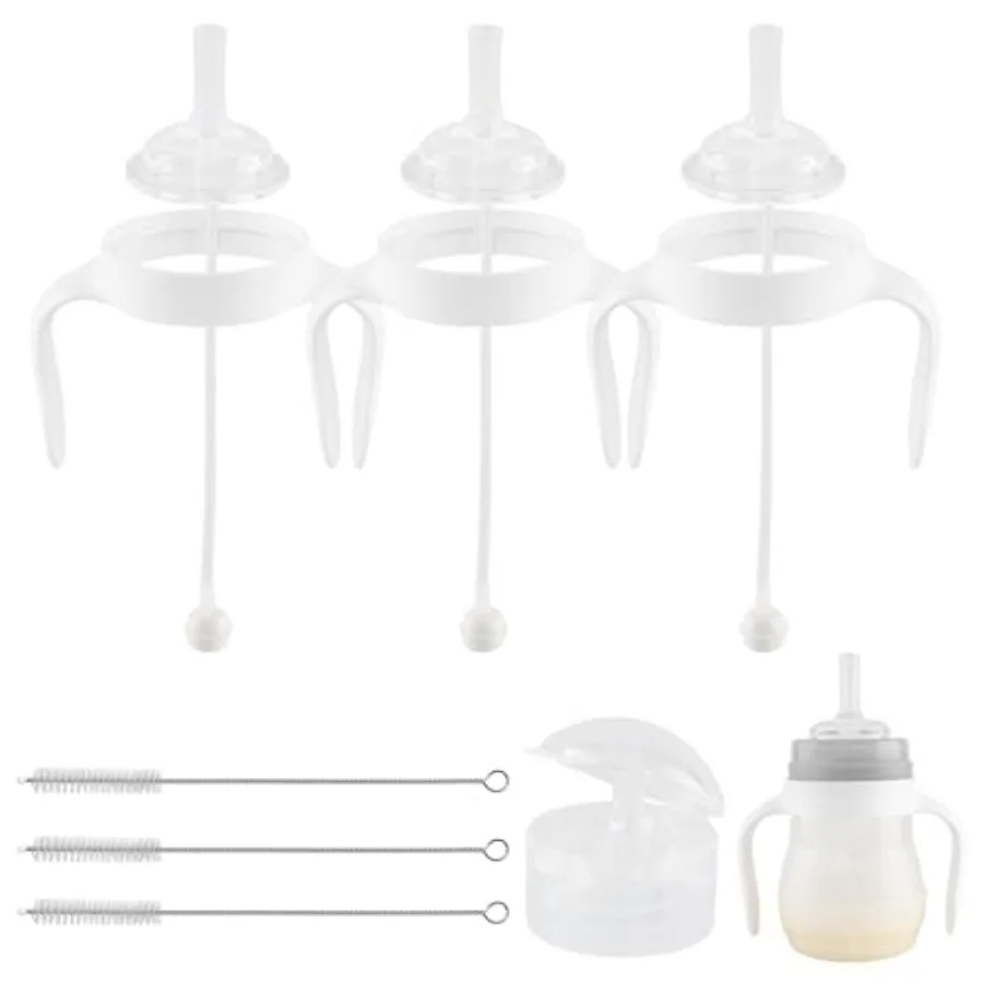 

Straw Cup Conversion Kit for Mam Bottles, Spill-Proof Transition Kit with Silicone Straw Nipple, Weighted Straw, Handle, 3 Pack