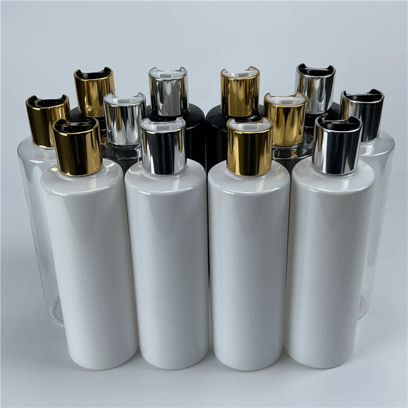 32pcs/lot 100ML White Clear Black Empty Plastic Shampoo PET Bottles With Gold Silver Disc Top Cap Shower Gel Container