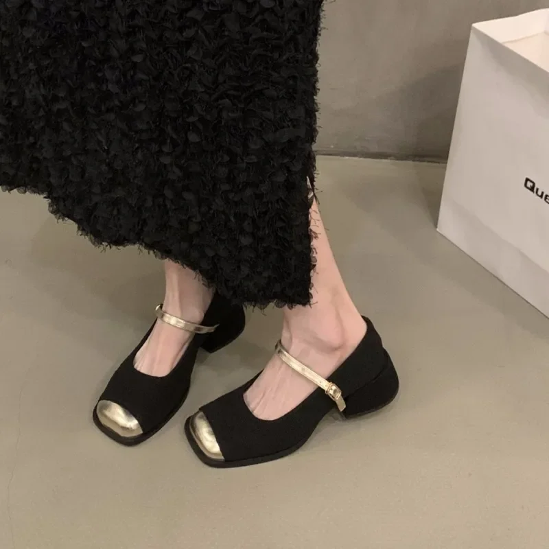 

Spring Hot Selling Square Toe Women's Shoes Fashionable Solid Color Shallow Mouth Lightweight Medium Heel Elegant Women's Shoes