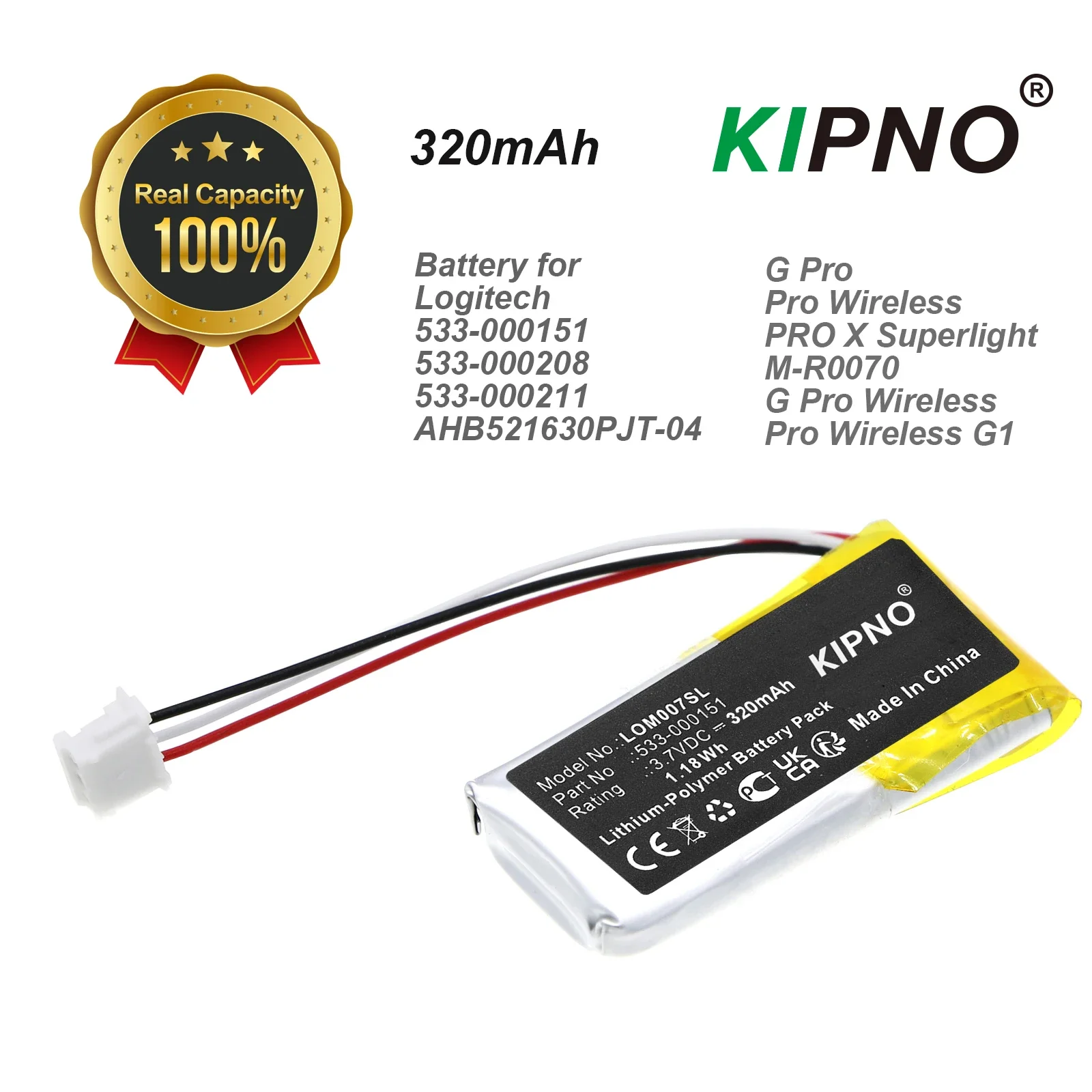 

KIPNO Replacement Mouse Battery For Logitech G PRO M-R0070 Wireless PRO X Superlight 533-000151533-000208 533-000211 320mAh