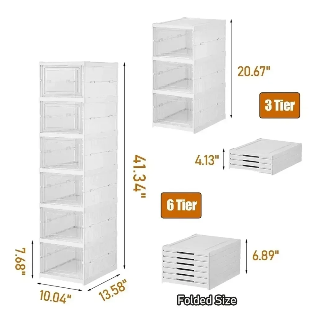 6 Layers Foldable Shoe Rack Organizer Transparent Tackie Box Collapsible Home Sneaker Storage Stackable Shoes Cabinet For Closet