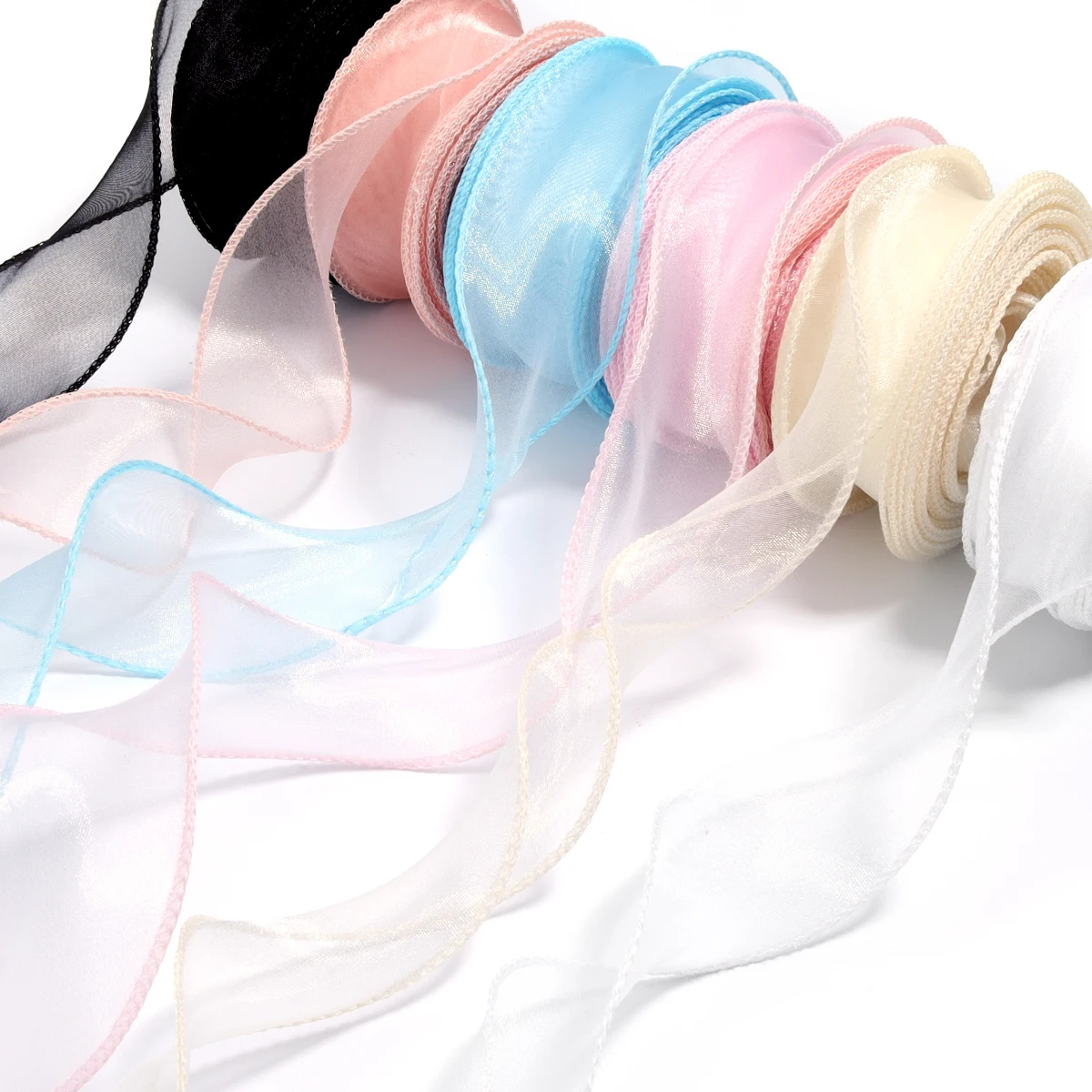 10Yards/Roll Sheer Chiffon Ribbon Organza Satin Ribbons For Gift Wrapping Decoration Wedding Bouquets Wreath Sewing Supplies