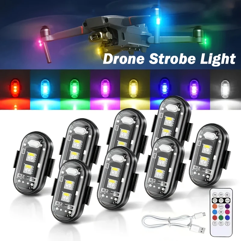 Uniwersalna lampka ostrzegawcza samochodowa 1-10 szt. wielotrybowa ładowana przez USB LED lampa stroboskopowa do drona 8 kolorów bezprzewodowy pilot