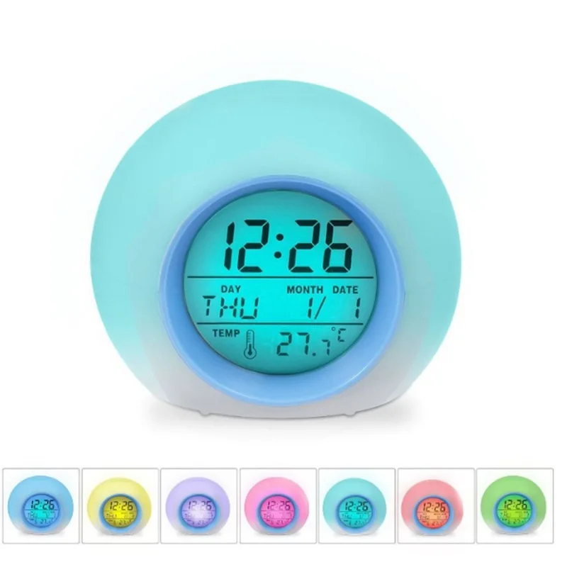 LED Night Light 7 Color Night Light Alarm Clock Children's Bedside Cute Night Light Snooze Temperature Wake Up Timer Alarm Clock