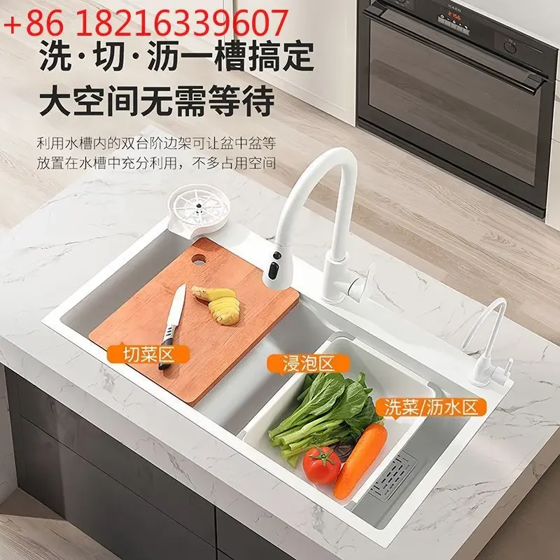 Genuine cream wind white kitchen sink large single sink stainless steel 304 vegetable basin to wash dishes