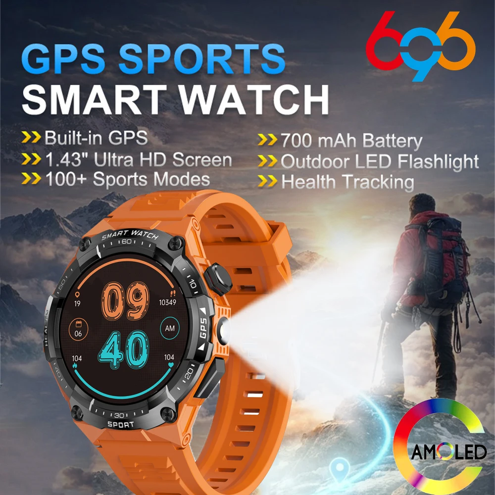 

Новые умные часы для мужчин с AMOLED-экраном, GPS, компасом, Bluetooth, функцией звонков, для активного отдыха, с измерением пульса, водонепроницаемые, смарт-часы для здоровья.