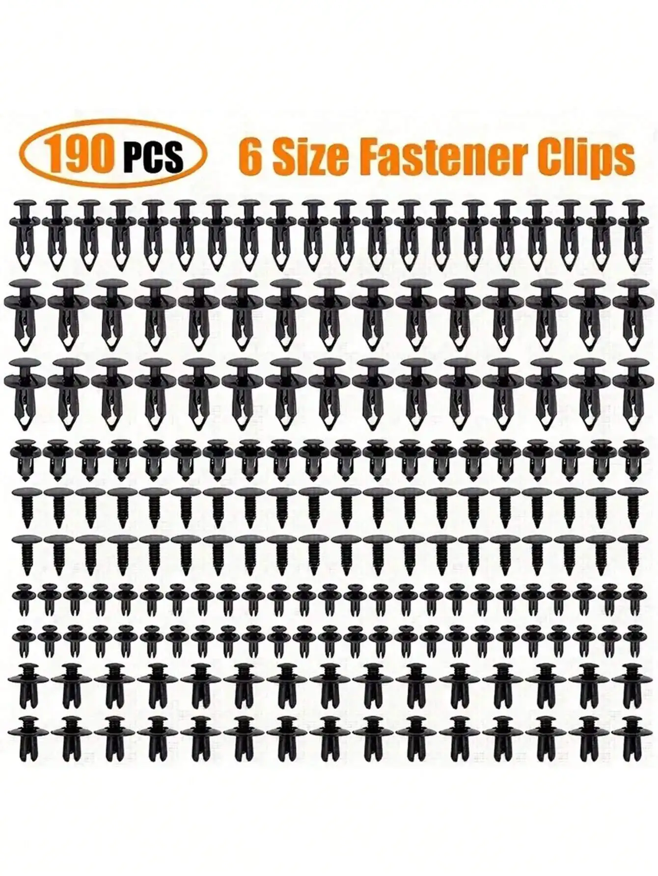 190pcs/Bag Clip Fastener Assortment Kit With 6 Sizes Rivets For Bumper Fender Retainer