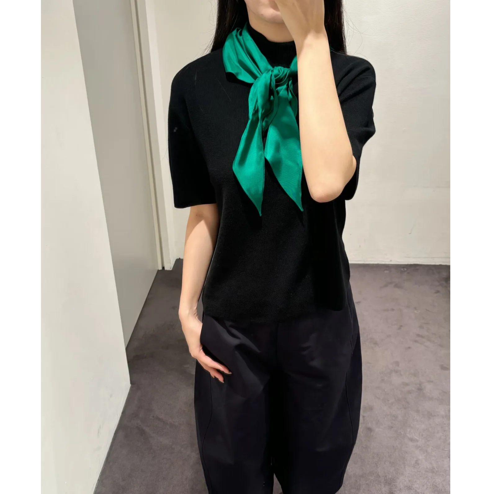 

Женский стандартный вязаный свитер-шарф с коротким рукавом, футболка, весна 16a-2550