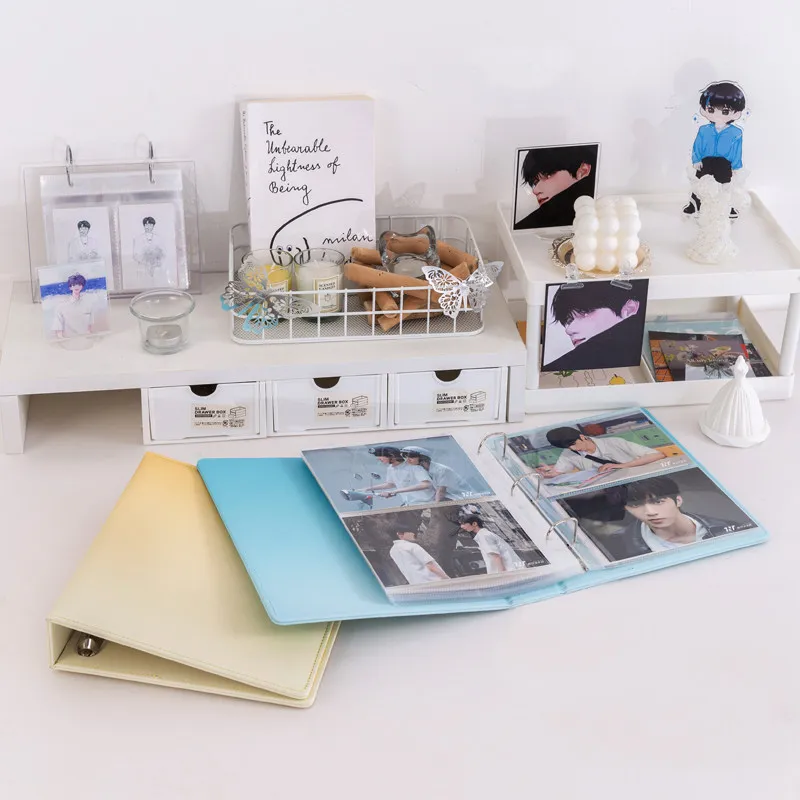 Large A5 Macaron Gradient Card Binder PU Leather Ring Binder for 3"/4"/6" Idol Photocard Postcard Pokemon Yu-Gi-Oh Card Album