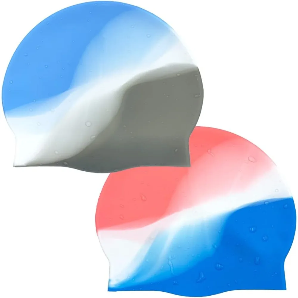 2Pack Durable Silicone Swim Cap for Women and Men, Adults Youth Long Short Hair Universal Swimming Caps, 2 Colors