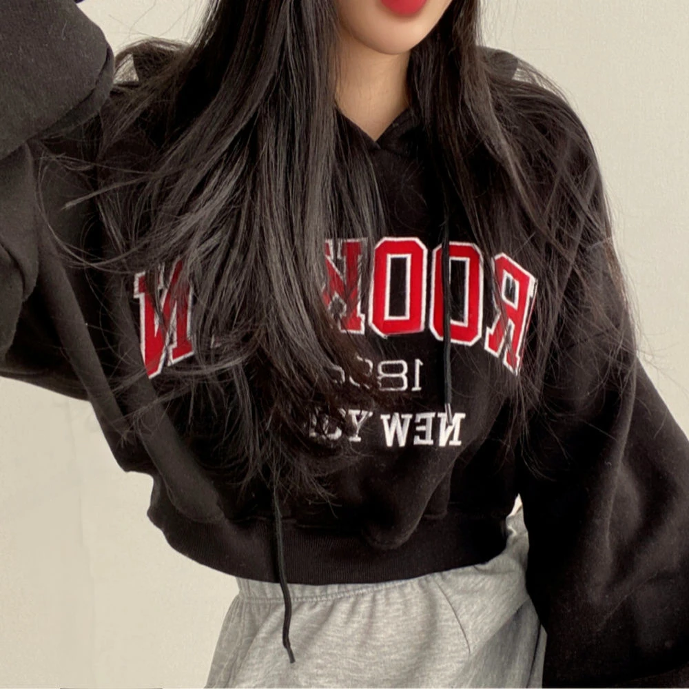 Hoodies Women American Style Cropped Baggy Chic Vintage Student Couple Streetwear Harajuku Y2k Letter Classic Design Personality