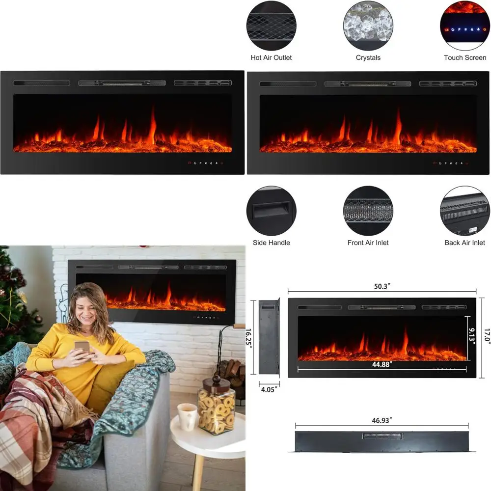 50 caminetti elettrici a parete con fiamme a LED, telecomandi e controlli touch