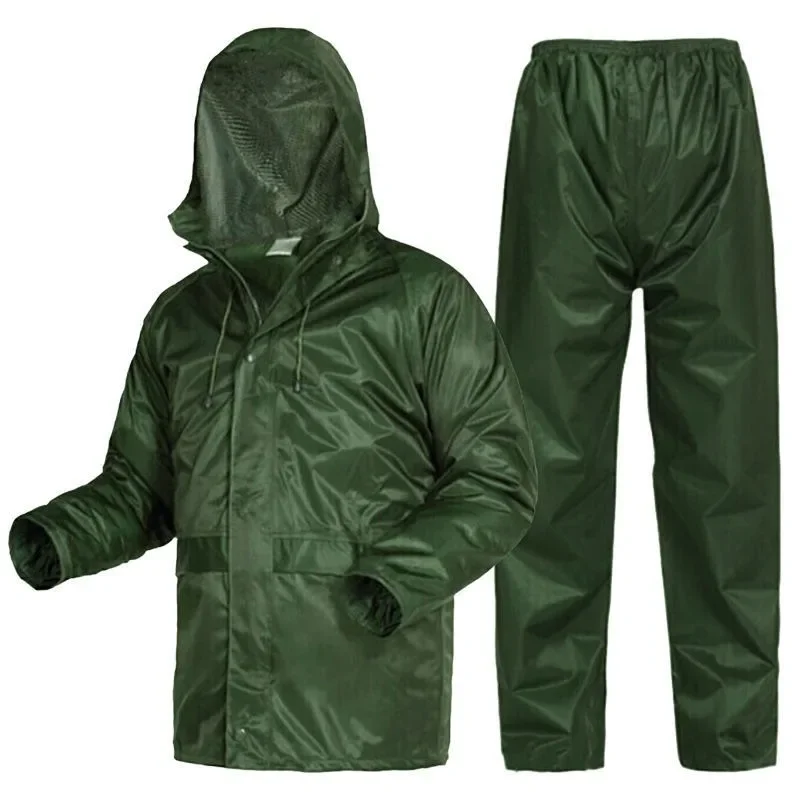 Olive Green Raincoat Rain Pants Set Outdoor Protection Emergency Rescue Raincoat Split Waterproof Riding Thickened  Rainstorm