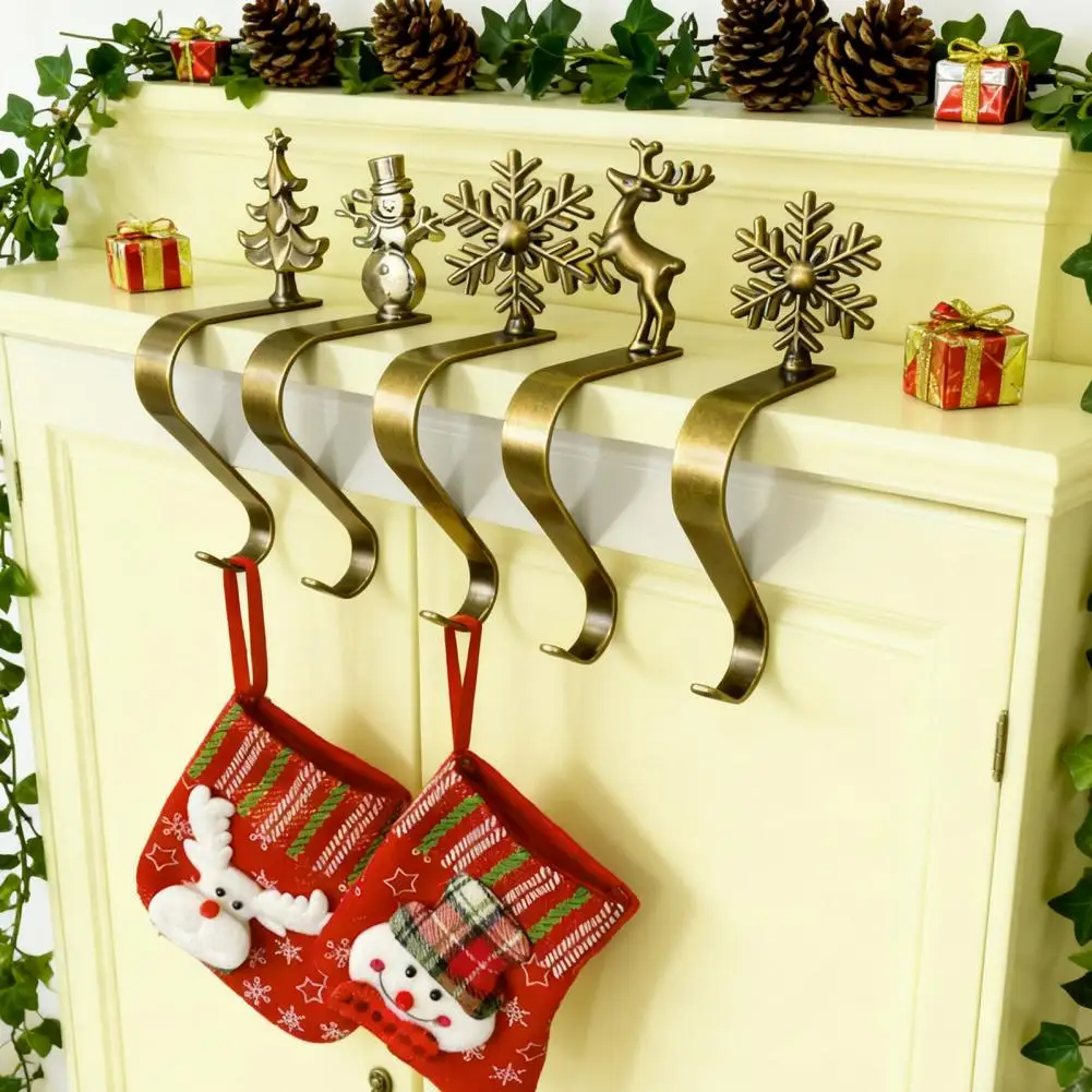 10cm Christmas Stocking Hook Reindeer Snowflake Snowman Tree Mantel Hook For Hanging Xmas Ornaments Wreaths Home Party Decor