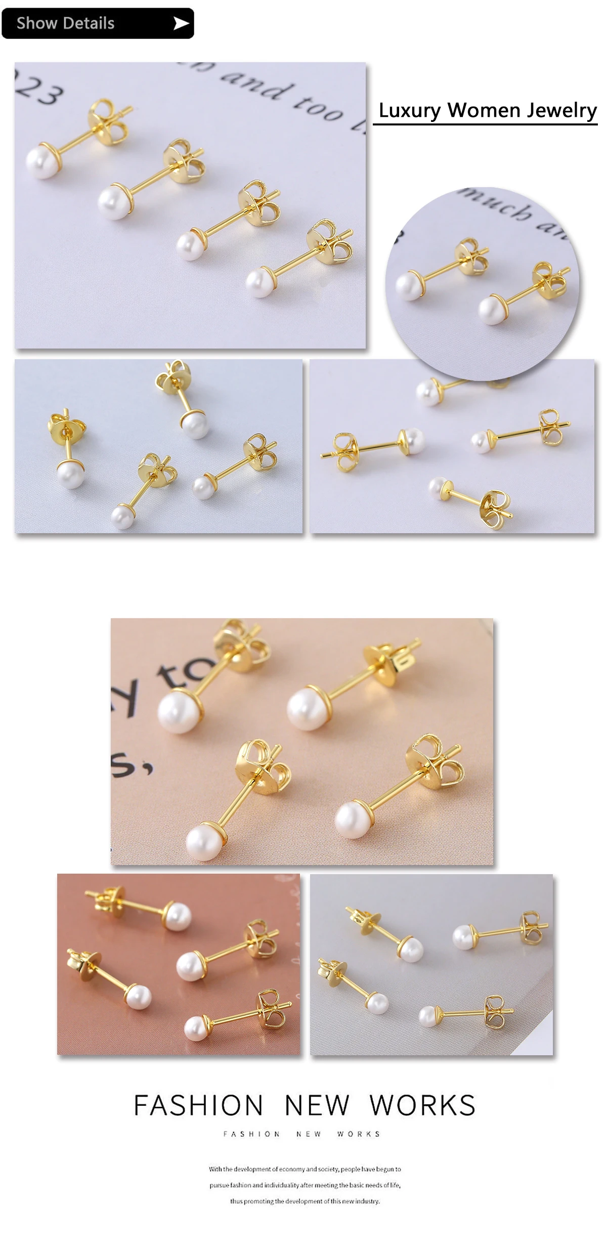 MHS.SUN Elegante 3 mm/4 mm Imitationsperlen-Ohrstecker, rund, klein, für Damen und Mädchen, einfache vergoldete Ohrringe, Hochzeitsschmuck – Detail 16