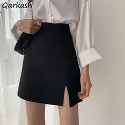 Faldas informales para mujer, combinables con todo, color negro puro, cintura alta, diseño dividido, ropa elegante para adolescentes, ropa de moda de verano para uso diario, Ulzzang Юбка Ж Döncud