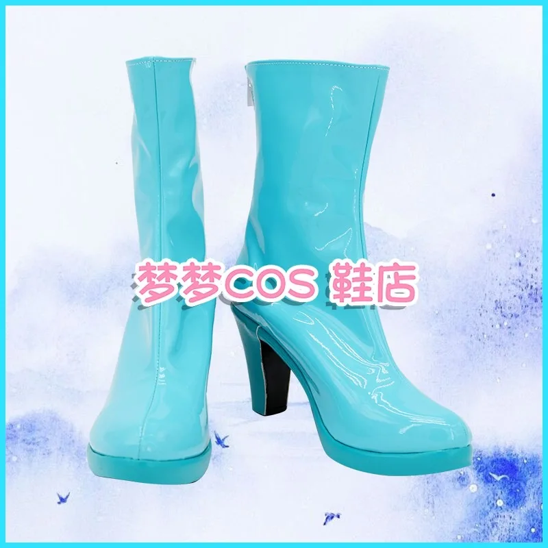 WinClub Bloom Cosplay Costume Shoes Blue Handmade Faux Leather Boots