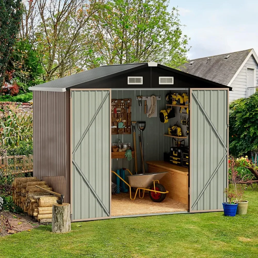 

Storage Shed Outdoor 6.4x4 FT Tools Bike Outdoor Metal Shed for Tool Garbage Can Brown Garden Buildings Sheds Warehouse Supplies