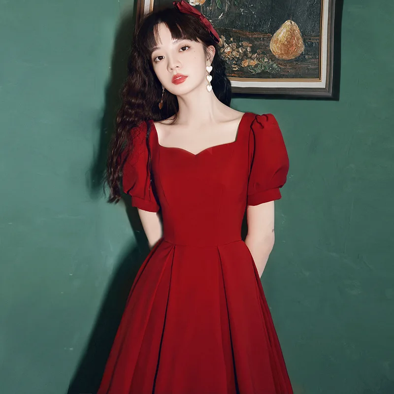 Elegante rode midi-jurk dames zomer Koreaanse vintage avondfeestjurk Franse casual mode formele gelegenheden eendelige jurk