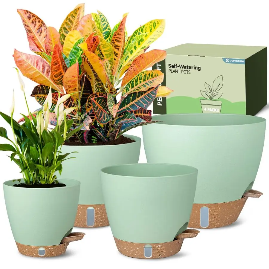

Самополивающиеся горшки для комнатных растений, набор из 4 штук, 6, 8, 10, 12 дюймов, уличные кашпо с индикатором уровня воды, глубокий резервуар, декоративные