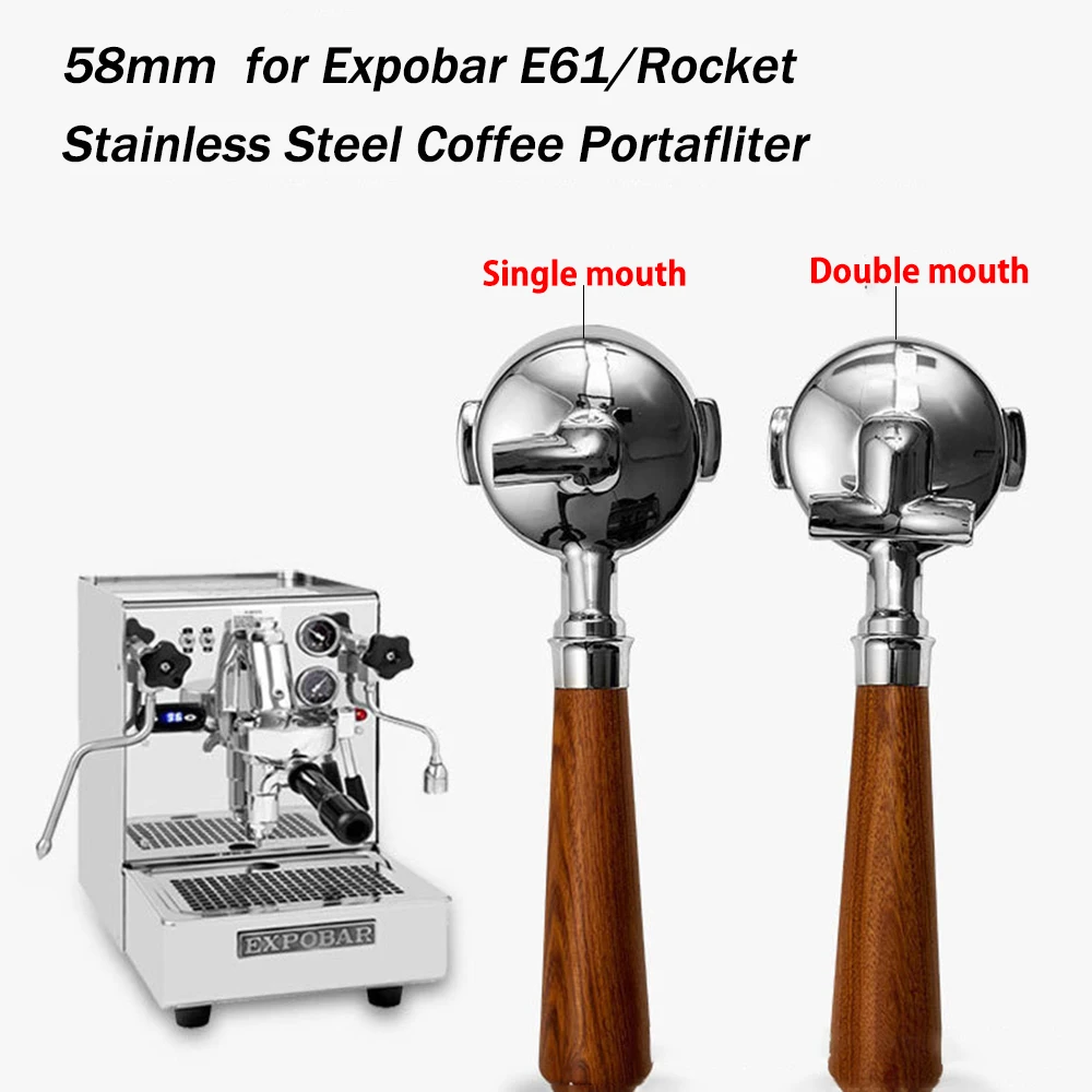 58MM 2ears Coffee Portafliter for Expobar E61/Rocket Stainless Steel Handle Filter Universal Single/Double Spout Coffee Tool