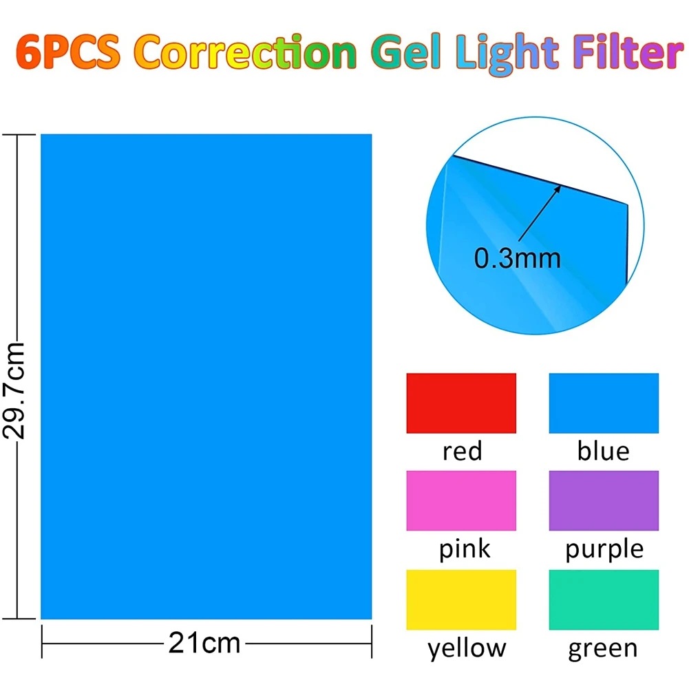 Verpakking Van 6 Kleurfolies Gel, Transparant Gekleurd Folie, Hittebestendig Voor Lampen, Gekleurd Filter (30X21 Cm)