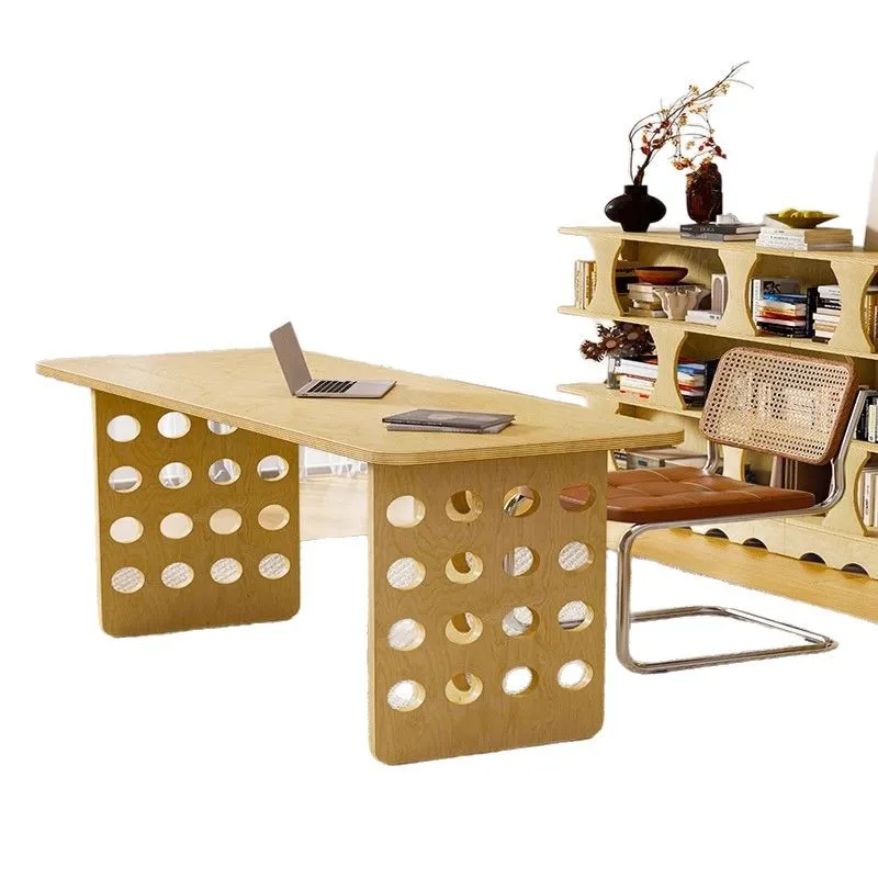 Desk, workbench, birch wood bookshelf integrated living room, home computer desk, office desk