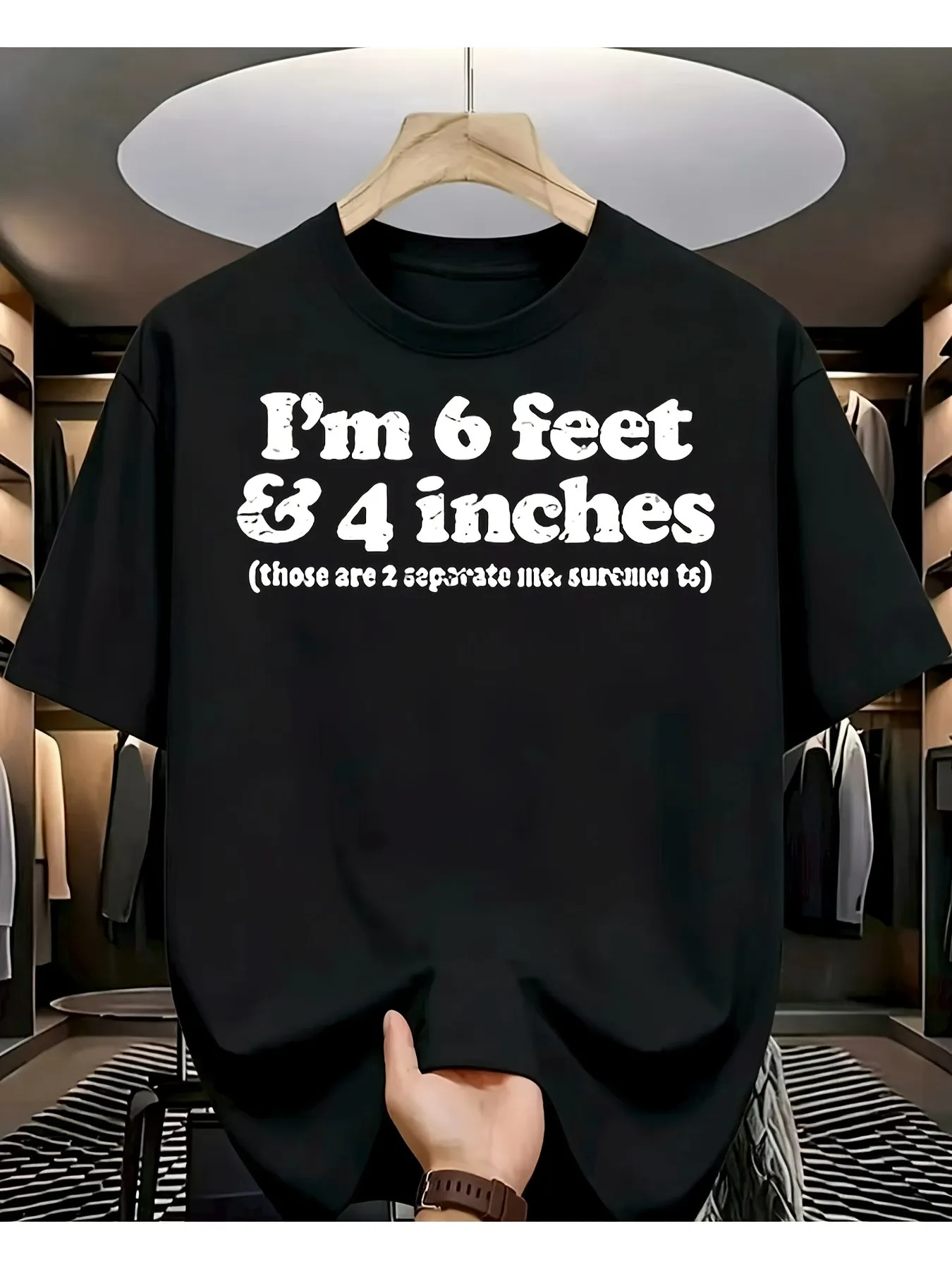 I'M 6 Feet 4 Inches, These Are 2 Separate Measurements, Funny Quote Men'S T-Shirt, Same Style for Men And Summer Short-Sleeved Printed T-Shirt, 18G Funny Graphic Tees, Perfect Gift Idea for Birthday Holiday Or Casual Attire