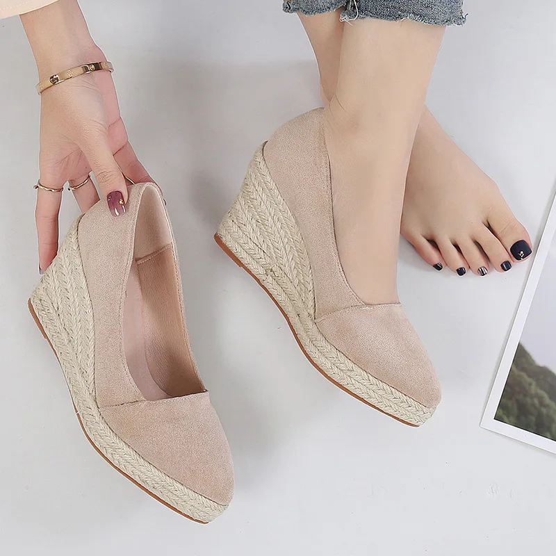 Spring Summer Shoes Women Heeled Shoes Ladies Wedge Heels Retro Brand Women Pumps Casual Woman Wedges 8cm Big Size 42 A3542