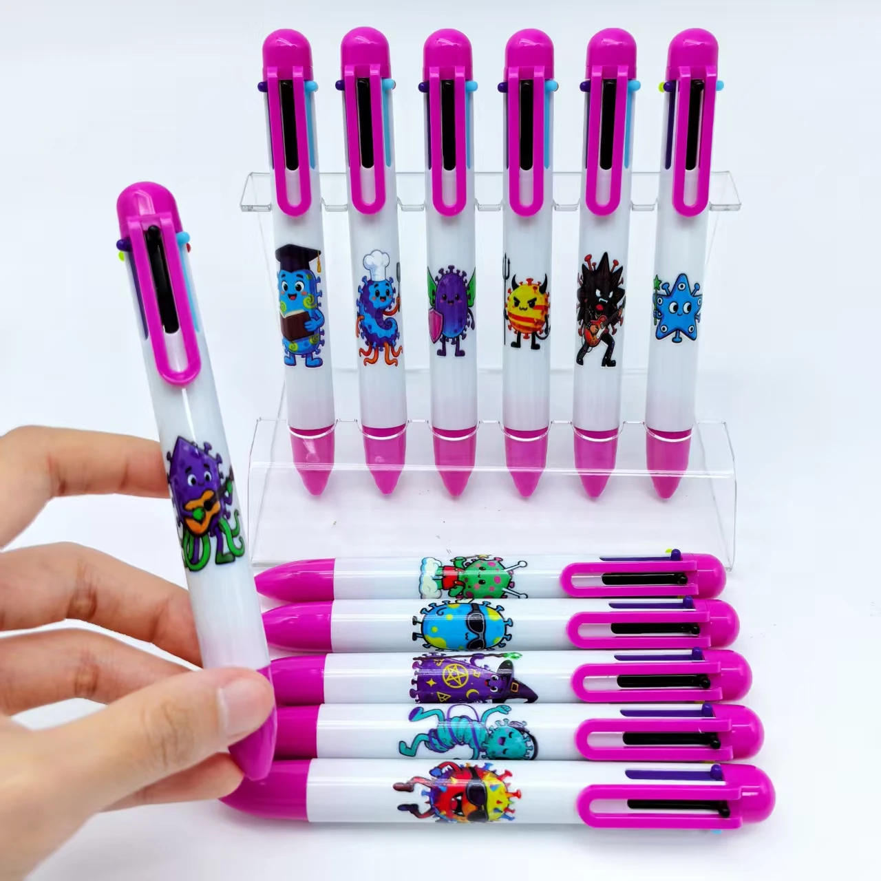 

7pcs/12pcs/14pcs/18pcs Creative Virus Series Ballpoint pens with virus element patterns six-in-one multi-color ballpoint pens