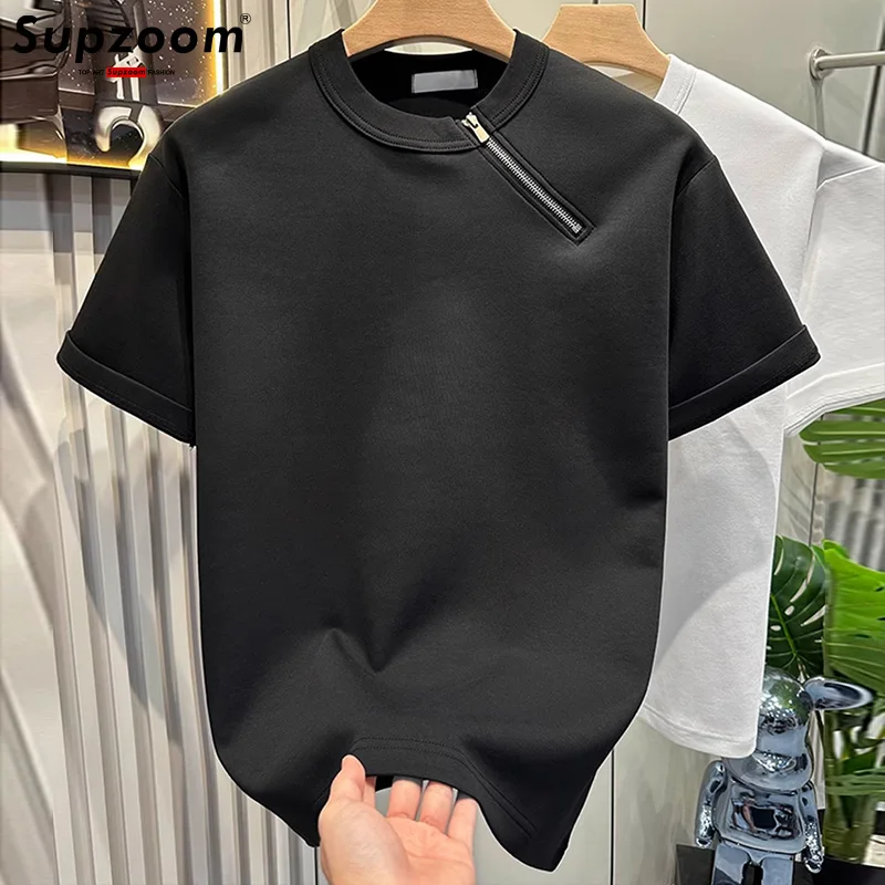 Supzoom New Arrival Top Fashion Summer High Street Zipper Ink Neutral O-neck Casual Heavy Texture Cotton Ins Loose Men T shirt