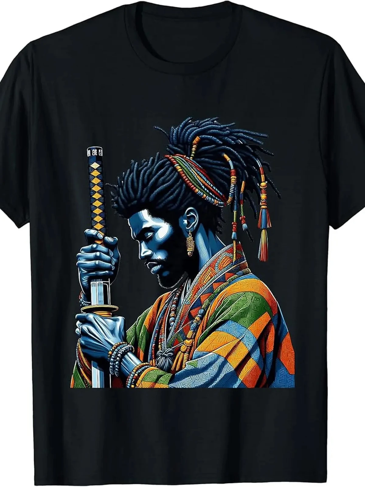 

Afro American Samurai T-Shirt | 100% Made US Japanese Style Bushido Art