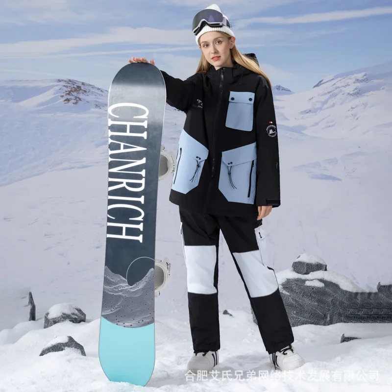 Ski suit set windproof waterproof  warm breathable  men's and women's wear-resistant skiing clothes and pants