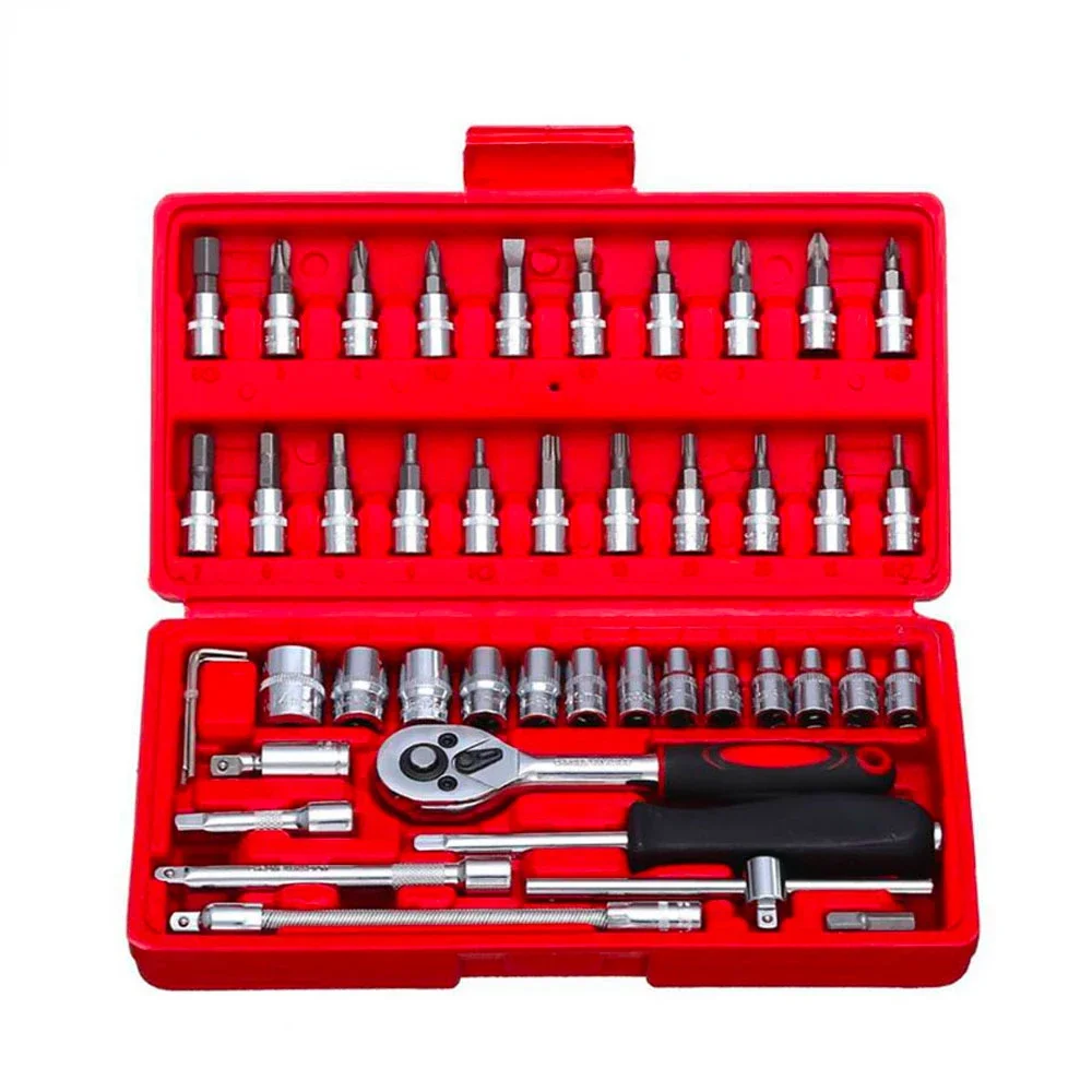 

Wrench Socket Spanner Screwdriver Household Motorcycle Car Repair Tool Carbon Steel Combination Set46Pcs