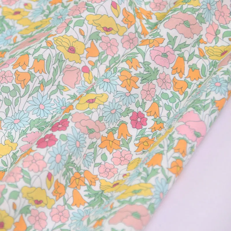 poppy and daisy print liberty fabric pumpkin floral London Liberty tana lawn cotton custom fabric for DIY handmade