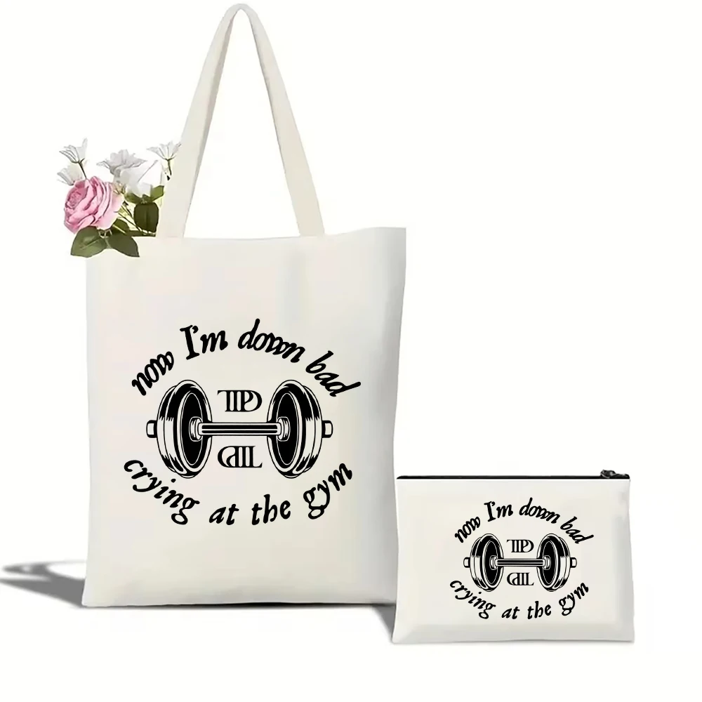 

Now I’m Down Bad Taylor Gym Tote Bag Canvas Cosmetic Bag Set Shoulder Bag and Makeup Bag Simple Design Ideal for Daily Use