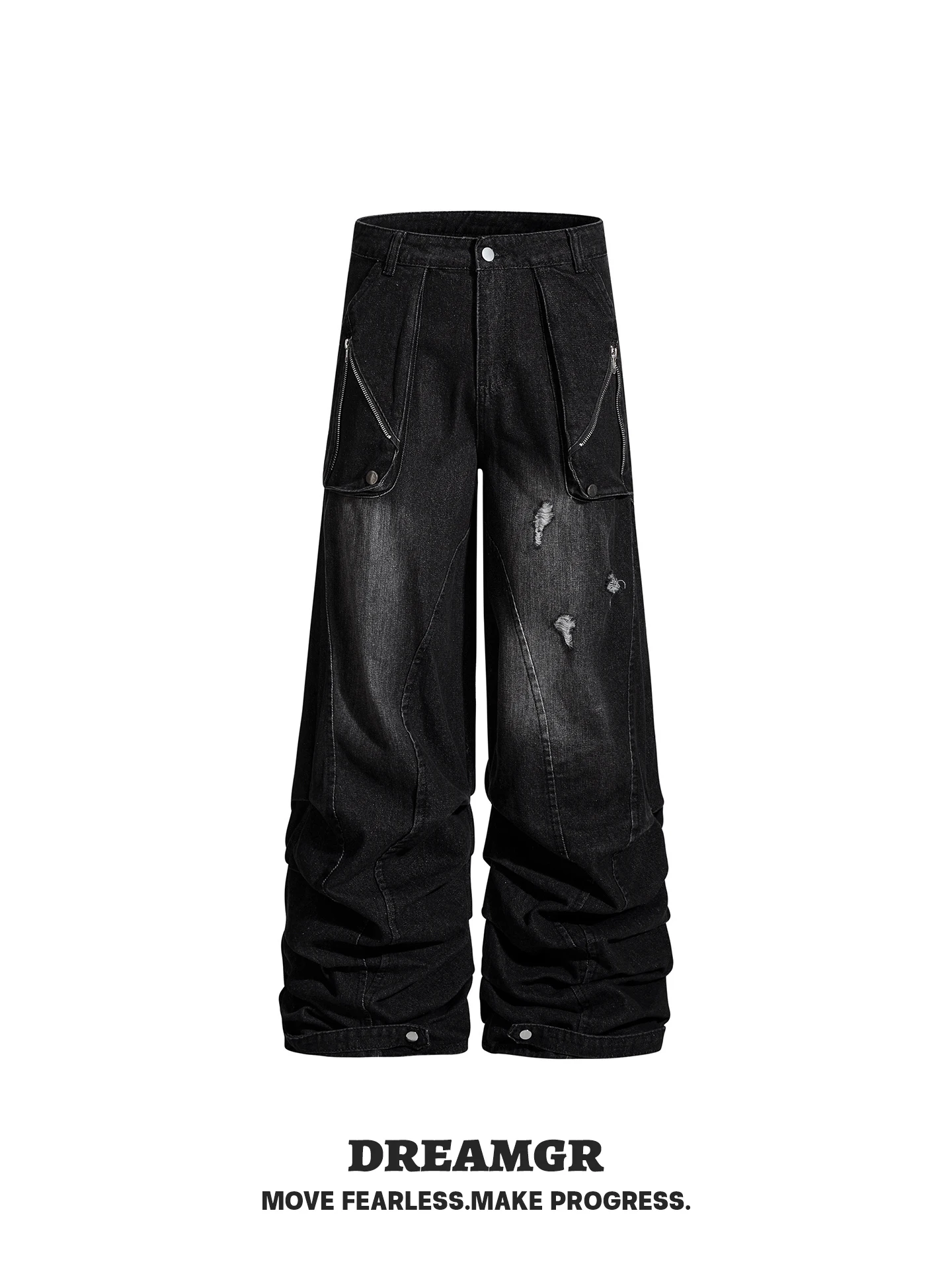 

American Street Punk Hole Pressed Straight Leg Jeans Men's Women's Small Audience High-End Shape Loose Wide Leg Pants